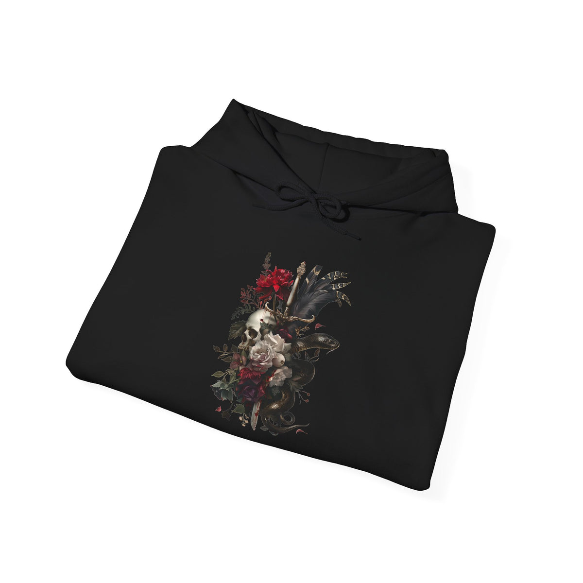 Veil of Shadows Gothic Floral Hoodie, Unique Artwork Sweatshirt, Trendy Urban Apparel, Unisex Fashion, Casual Streetwear, Gift for Her