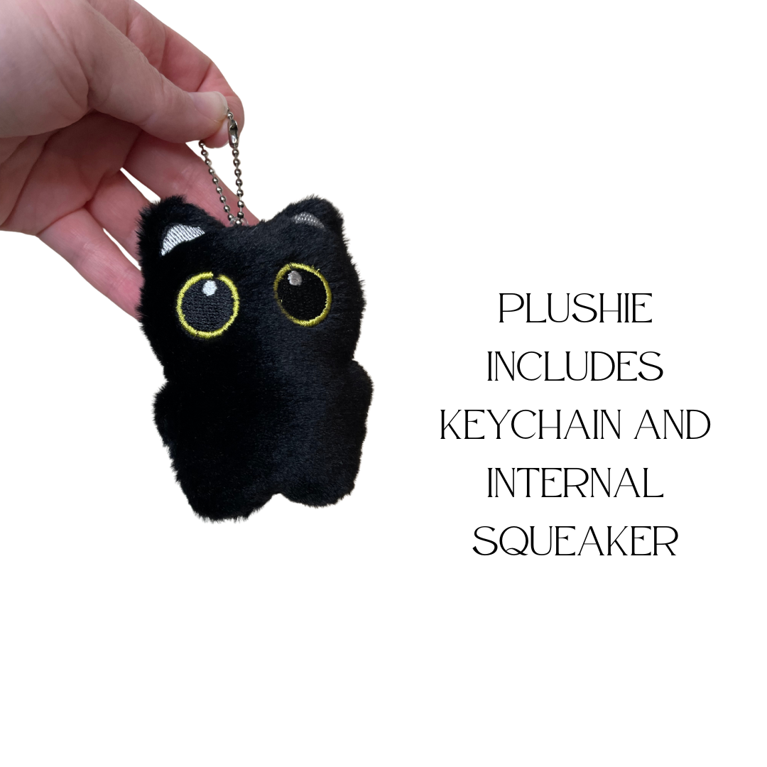 🐾 Lucipurr-Inspired Black Cat Plushie Keychain – 3.94"